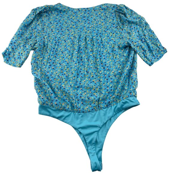AFRM XL Blue Floral Bodysuit Womens Short Sleeve Button-Front - Picture 5 of 5